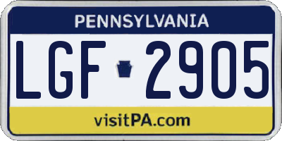 PA license plate LGF2905