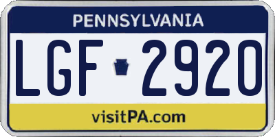 PA license plate LGF2920