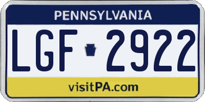 PA license plate LGF2922