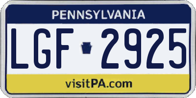 PA license plate LGF2925