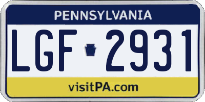 PA license plate LGF2931