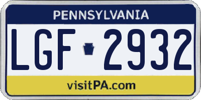PA license plate LGF2932