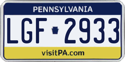 PA license plate LGF2933