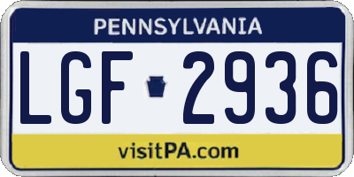 PA license plate LGF2936