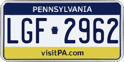 PA license plate LGF2962