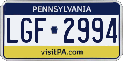 PA license plate LGF2994