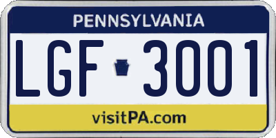 PA license plate LGF3001