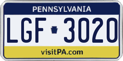 PA license plate LGF3020