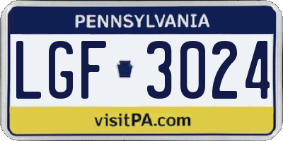 PA license plate LGF3024