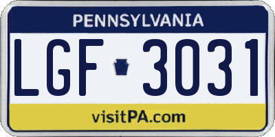 PA license plate LGF3031