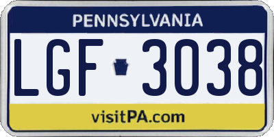 PA license plate LGF3038