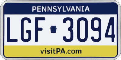 PA license plate LGF3094