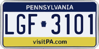PA license plate LGF3101