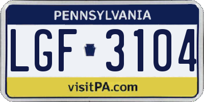 PA license plate LGF3104