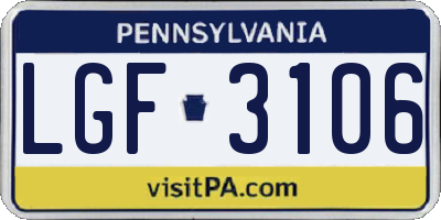 PA license plate LGF3106