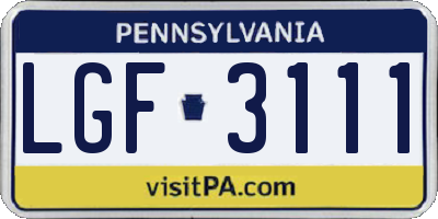 PA license plate LGF3111