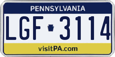 PA license plate LGF3114