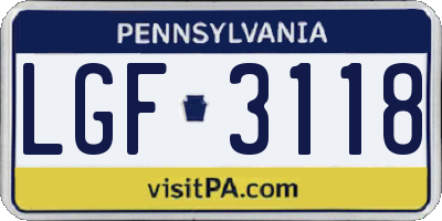 PA license plate LGF3118