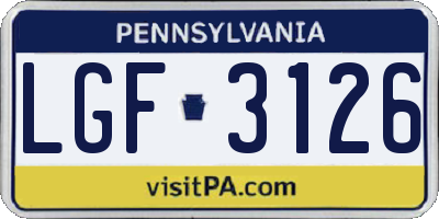 PA license plate LGF3126