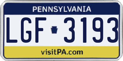 PA license plate LGF3193
