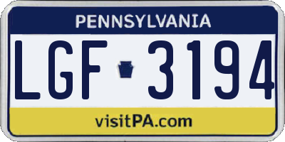 PA license plate LGF3194