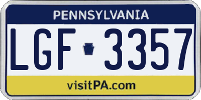PA license plate LGF3357