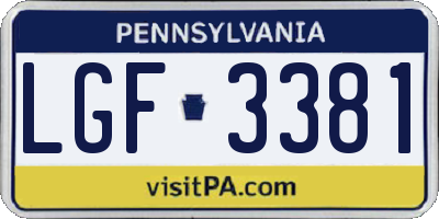 PA license plate LGF3381