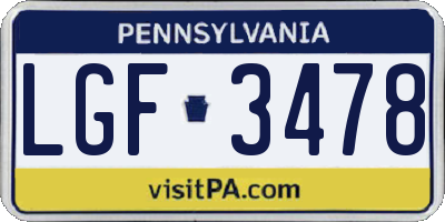 PA license plate LGF3478