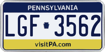PA license plate LGF3562