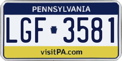 PA license plate LGF3581