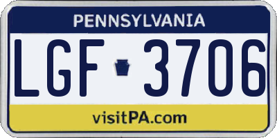 PA license plate LGF3706