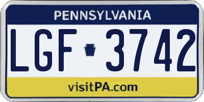 PA license plate LGF3742
