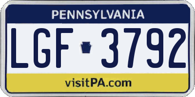 PA license plate LGF3792