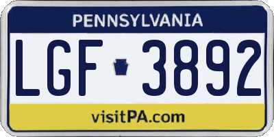 PA license plate LGF3892