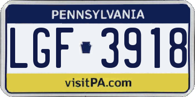 PA license plate LGF3918
