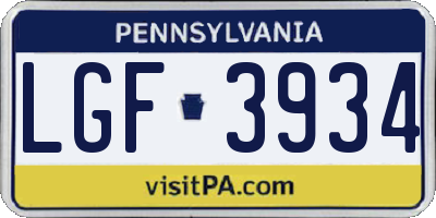 PA license plate LGF3934