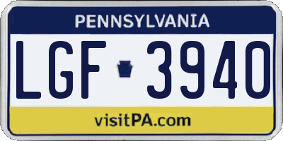 PA license plate LGF3940
