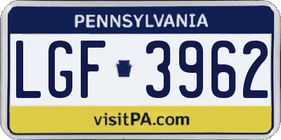 PA license plate LGF3962