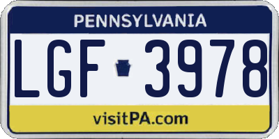 PA license plate LGF3978