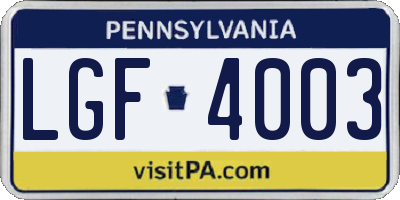 PA license plate LGF4003