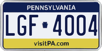 PA license plate LGF4004