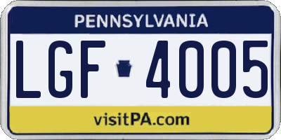 PA license plate LGF4005