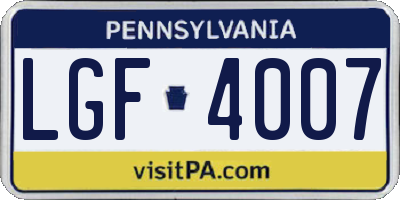 PA license plate LGF4007