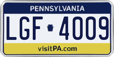 PA license plate LGF4009