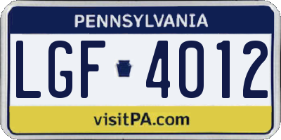 PA license plate LGF4012