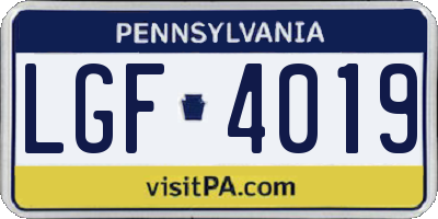 PA license plate LGF4019