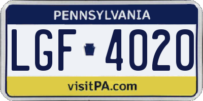 PA license plate LGF4020