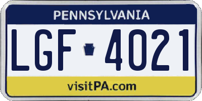PA license plate LGF4021