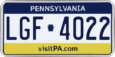 PA license plate LGF4022