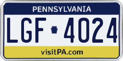 PA license plate LGF4024